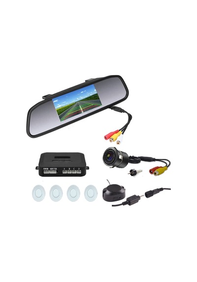 Gpr Kameralı Park Sensörü 4.3 'Ayna Ekranlı Beyaz Sensör Full Set