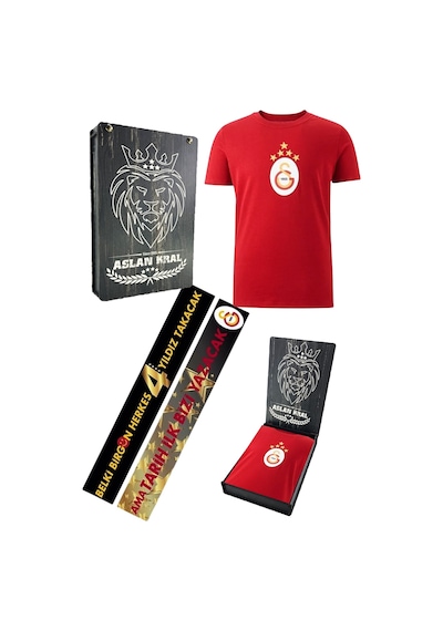 Galatasaray Lisanslı 5 Yıldızlı Arma Kırmızı T-shirt Lazer Ahşap Kutulu KIrmızı