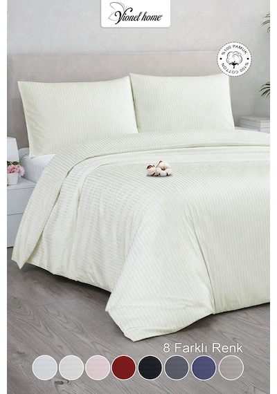 Çift Kişilik %100 Pamuk Saten Nevresim Seti Premium Seri 8 Renk Seçeneği 200x220 Ekru