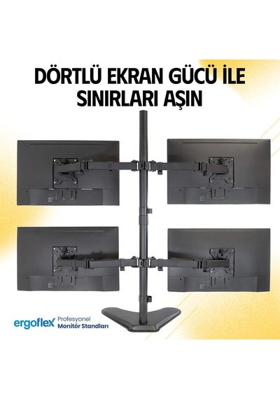 Ergoflex EF44 Steel Design 2-8 KG Quad Ekran Asansörlü 13'' - 27'' Desktop Monitör Standı