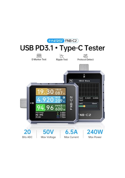 Fnırsı Fnb-c2 Usb Pd 3.1 Type-c Hızlı Şarj Test Cihazı 240w, E-marker Okuma