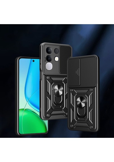 Vivo Y29 4g Kılıf Magnetik Standlı Kamera Korumalı Zore Sürgülü Vega Kapak Mavi
