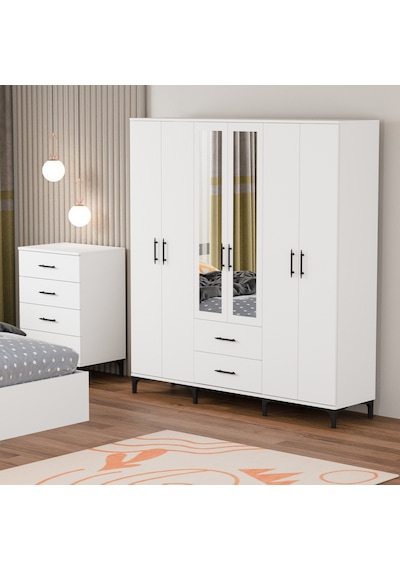 Garaj Home Doğa 6 Kapaklı 2 Çekmeceli Aynalı Dolap - Beyaz