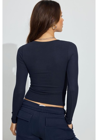 Madmext Lacivert V Yaka Uzun Kollu Kaşkorse Body Mg2192 Lacivert