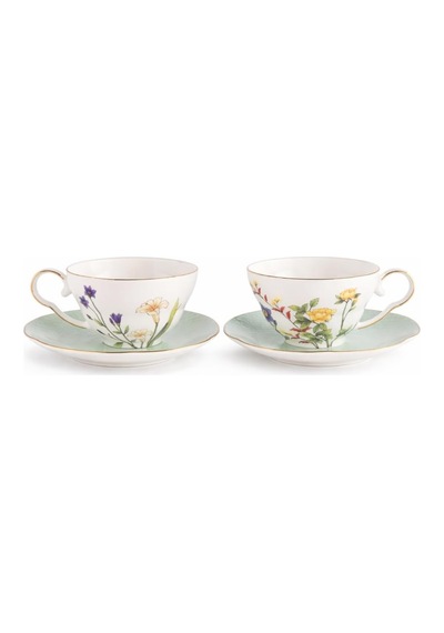 Eternal Flowers 2'li Çay Fincan Seti, Çiçek Desenli, 160cc, Porselen, Butik Mutfak 2 Kişilik Diğer