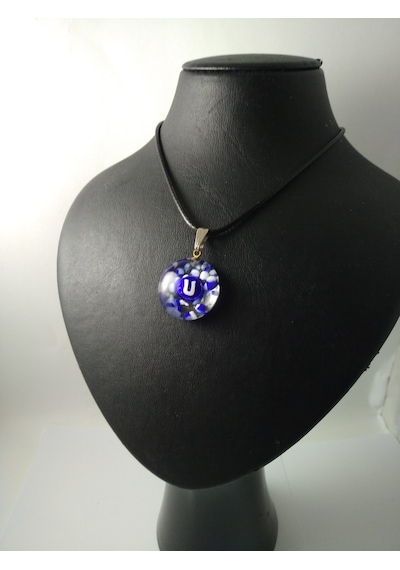 Cam Harf Kolye – Handmade El Yapimi Murano– (U) Harfi Modeli Altın