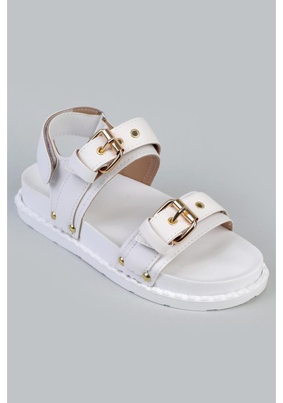 Shoetek Tarisa Kadın Sandalet Bantlı Beyaz Deri Beyaz