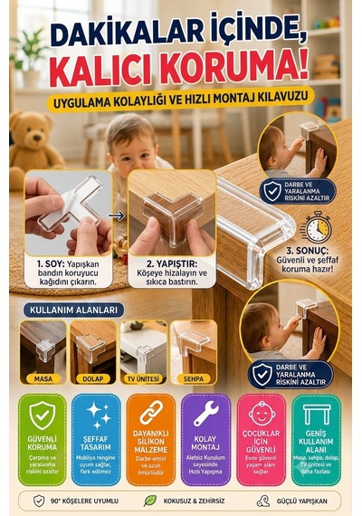 8'li Şeffaf Silikon Masa Köşe Koruyucu Darbe Önleyici Çocuk Güvenlik Koruması Şeffaf Seti