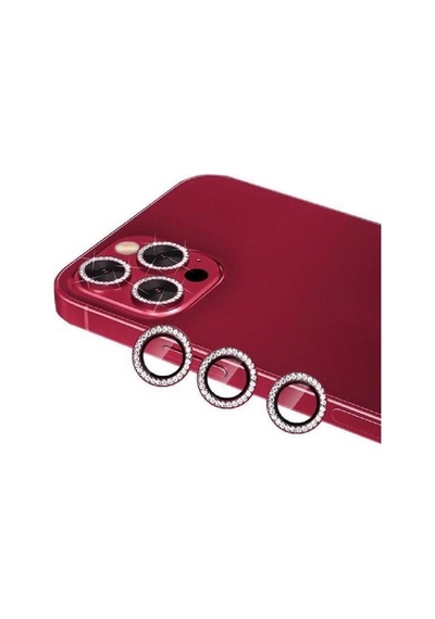 Apple Uyumlu iPhone 11 Pro/ 11 Pro Max/ 12 Pro Kırmızı Swarovski Taşlı Kamera Lens Koruyucu Cam Kırmızı