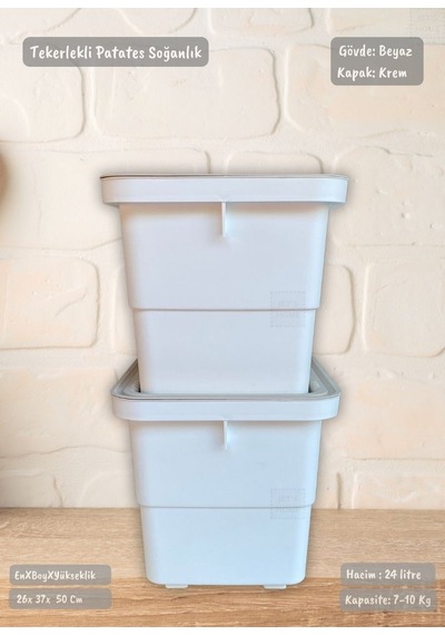 2'li Tekerlekli Patateslik Soğanlık Bpa Free Erzak Kutusu Sebzelik Oyuncaklık Beyaz Krem 24 Lt Krem-beyaz