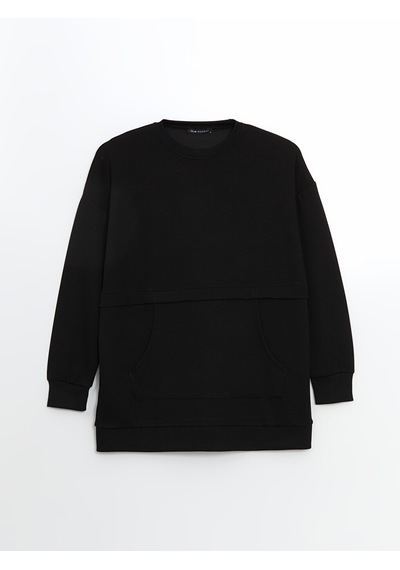 Lcw Modest Siyah Bisiklet Yaka Oversize Kadın Sweatshirt Tunik