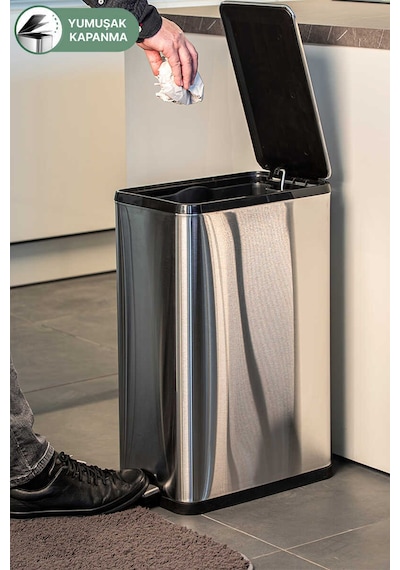 Primanova Dikdörtgen Paslanmaz Çöp Kovası 40 Litre - Inox Inox