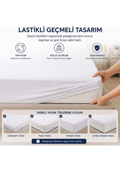 Sıvı Geçirmez Fitted Yatak Koruyucu Alez Tek Kişilik 100x200 Cm Beyaz
