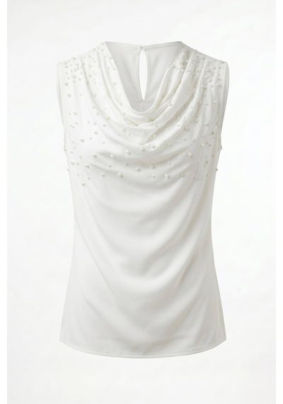 Sateen İnci Detaylı Bluz - Ekru-137356