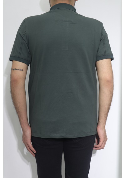 Santa Dmctekstil Erkek İnce Çizgili Spor Kesim Rahat Kalıp Polo Yaka T-shirt Haki