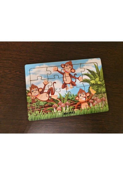 Maymunlar 16 Parça Eğitici Öğretici Ahşap Çocuk Puzzle Yapboz Bebek Çocuk Oyuncak
