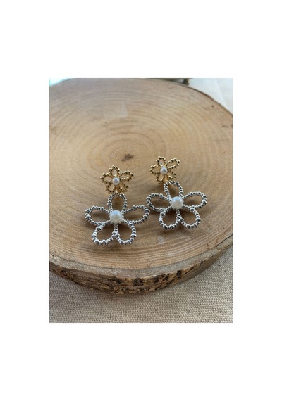İncili Papatya İki Renkli Küpe Gold/silver - 737637078 Gold/silver - 737637078 Gold/silver
