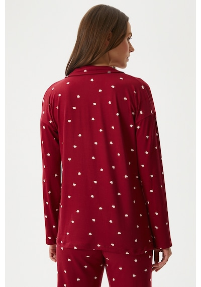 Ritnice Kadın Sweety Extra Soft Bordo Kalpli Pijama Takımı Bordo