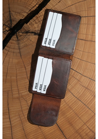 Lenax Leather Mono Hakiki Deri Erkek Cüzdan Gerçek Deri Kartlık Ve Bozuk Para Bölmeli Taba