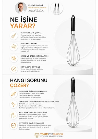 Transformacion 2 Adet Çelik Tel Çırpıcı Seti 29 Cm Ergonomik Saplı Yumurta Sos Hamur Karıştırıcı Profesyonel Diğer