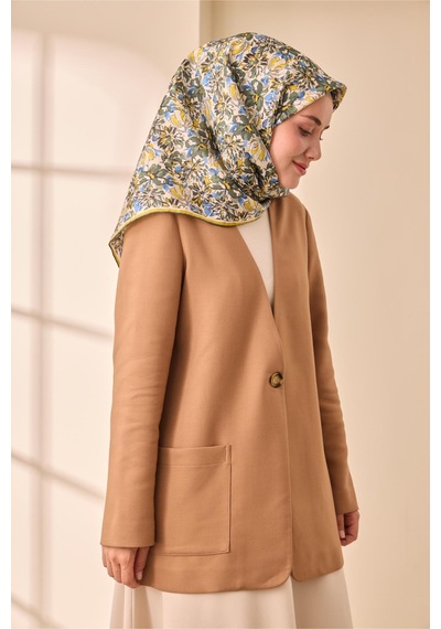 Silk Home Twill İpek Eşarp 11477-13 Ekru, Mavi, Yağ Yeşili, Asit Yeşili, Koyu Yeşili