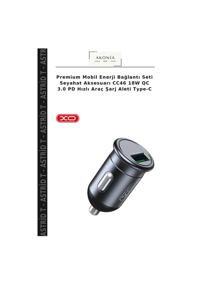 Premium Mobil Enerji Bağlantı Seti Seyahat Aksesuarı Cc46 18w Qc 3.0 Pd Hızlı Araç Şarj Aleti Type-c