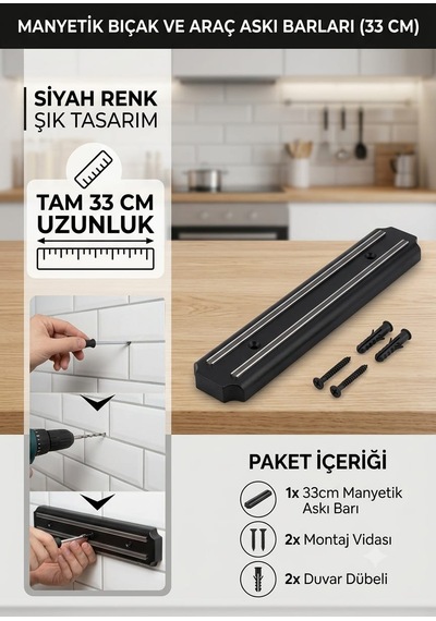 Manyetik-mıknatıslı Bıçak Askısı Bıçak Tutucu Bıçak Organizer / Araç Askı Bar Siyah
