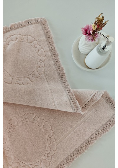 2'li Set Püskül Dantelli Ayak Havlusu 50x70 Cm - Yumuşak Ve Su Emici Pudra