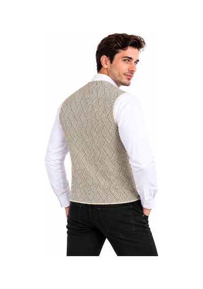 Çizgi Triko Erkek Düğmeli V Yaka Regular Kalıp Triko Yelek Bgl-st05779 Taş