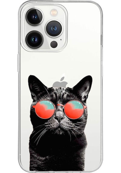 Apple Uyumlu iPhone 13 Pro Max İle 1mm Slim Fit Kedi 3 050d Baskılı Şeffaf Kılıf