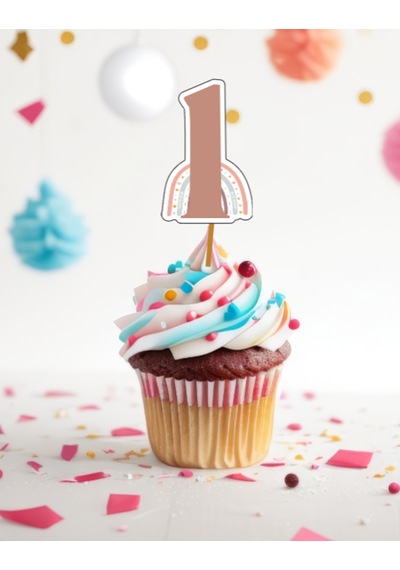 15 Adet Bohem Gökkuşağı Konsept One 1 Yaş Cupcake Kürdanı 6-7cm