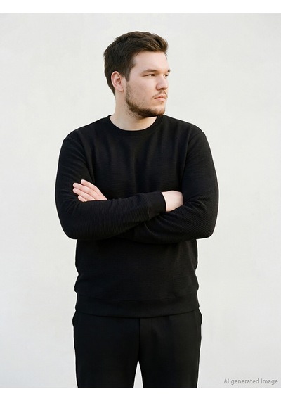 Lcw Eco Siyah Bisiklet Yaka Dokulu Erkek Sweatshirt