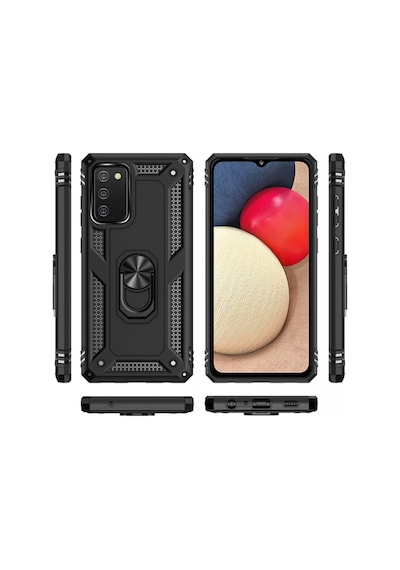 Samsung Galaxy Uyumlu A03s Kılıf Sofya Yüzüklü Silikon Kapak - Siyah Bz8683140262280