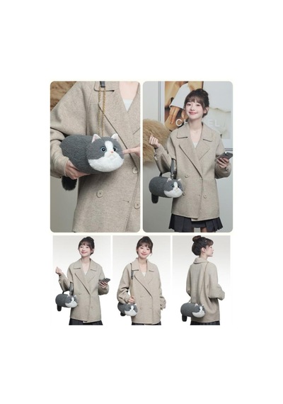Bear & Deer Pelüş Kedi Şeklinde El Çantası Gri - Bd-cat005 Gri