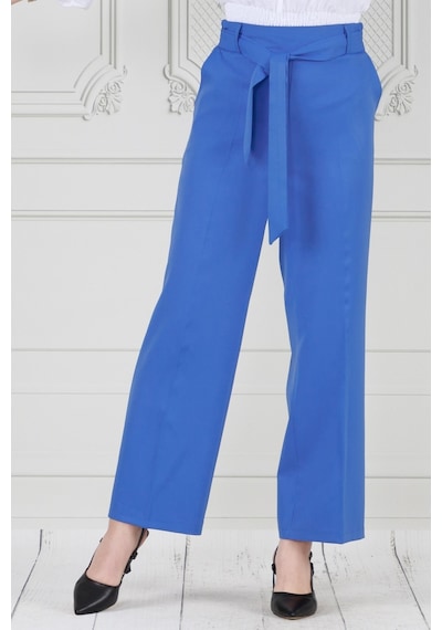 Sevitli Beli Bağlamalı Bol Paça Pantolon-mavi-3668-mavi Mavi