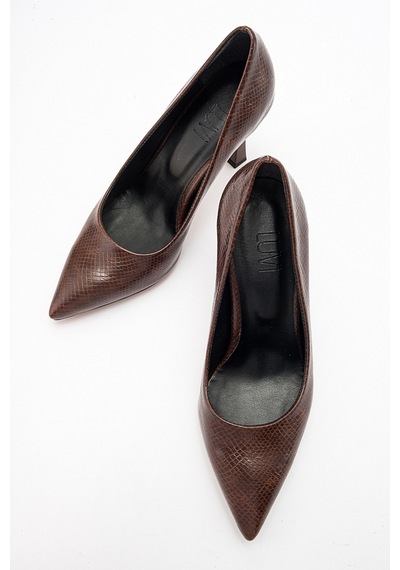Luvishoes Forest Kahve Baskı Kadın Topuklu Ayakkabı Kahverengi