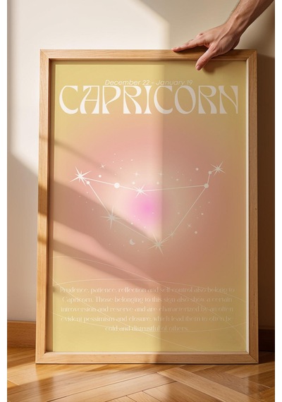 Capricorn Oğlak Burcu Çerçeveli Tablo Aura Enerji Renkleri Astrolojik Takım Yıldızı Sembolü