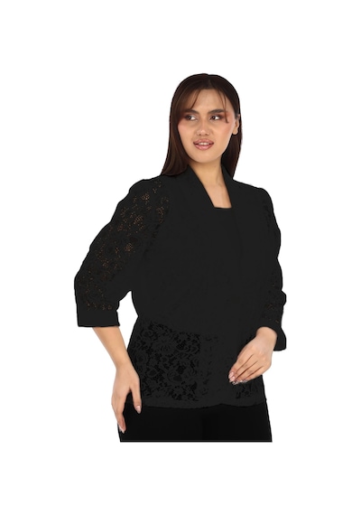 Lady Majestic Dantel Büyük Beden Kadın Ceket 44709 Siyah