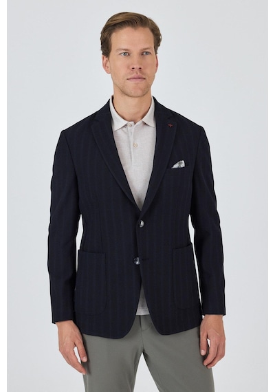 İmza Koyu Lacivert Mono Yaka Gofreli Esnek 6 Drop Slim Fit Casual Ceket 1002250126 Koyu Lacivert