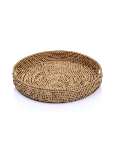 Meander El Yapımı Yuvarlak Büyük Boy Rattan Çok Amaçlı Kulplu Tep