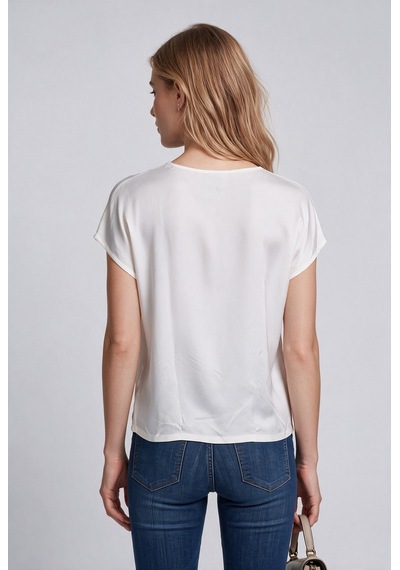 Daido Daıdo Kadın Bisiklet Yaka Düşük Omuz Baskılı Rahat Kesim T-shirt 20y331900252 Ekru