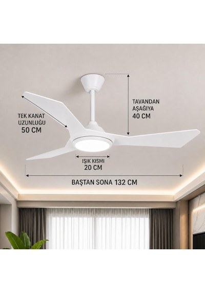 Cata Cenevre Ledli Tavan Vantilatör 132cm 52inç Ct-3000-4