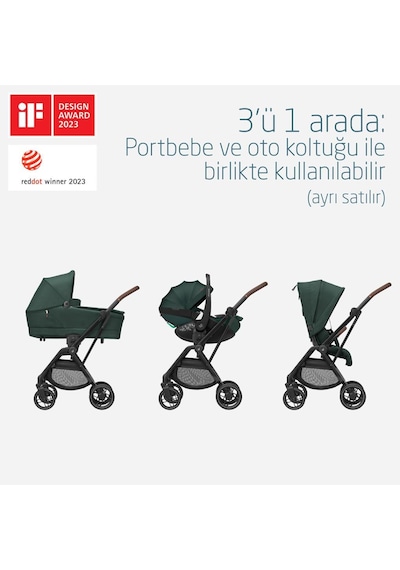 Maxi-Cosi Leona2 Çift Yönlü Uzatılabilir Sırt Desteği Tam Yatabilir Seyahat Sistem Olabilen Bebek Arabası Twillic Green