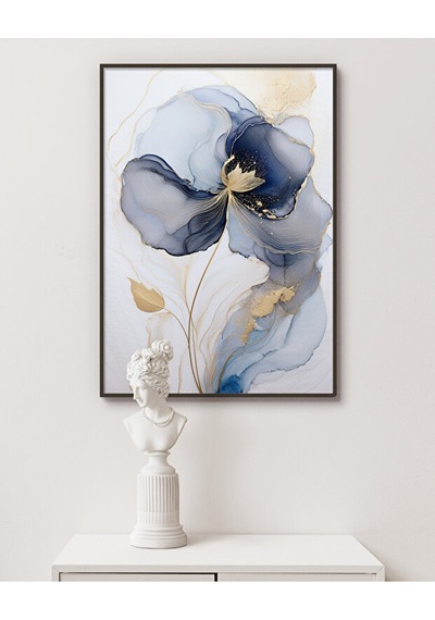 Tablo Ahşap Çerçeveli Tablo Çerçeveli Poster Soyut Mavi Rüya, Soyut Çiçek Temalı Tablo