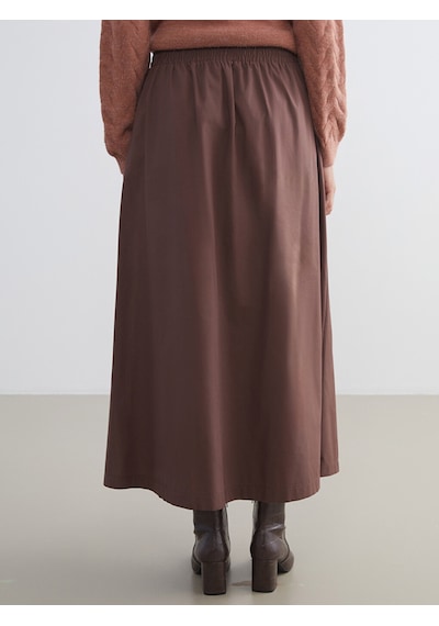 Lcwaıkıkı Classic Kahverengi Beli Lastikli Poplin Pileli Etek