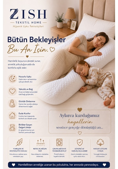 Huggle 5 Bölge Destekli Lucanta Yatak Kumaşlı Hamile Yastığı