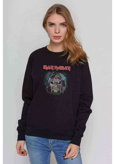 Maıden Pılot Eddıe Metal Baskılı Siyah Kadın Sweashirt
