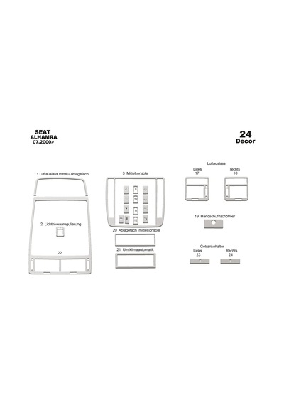 Seat Alhambra Torpido Kaplama 2000 24 Parça Alüminyum