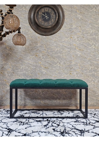 Zafir Siyah Boyalı Diktörtgen 100 Cm X 40 Cm Oturak Puf - Bench - Makyaj Oturağı - Oturak Yeşil
