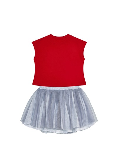 Denokids Mushi Kanka Kediler Kız Çocuk T-shirt Tüllü Tütü Etek Takım Çok Renkli